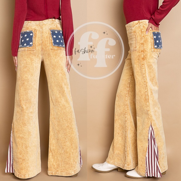 POL Vintage 1970s Style Americana Stars and Stripes Flared Corduroys Pants Cords - Picture 3 of 6